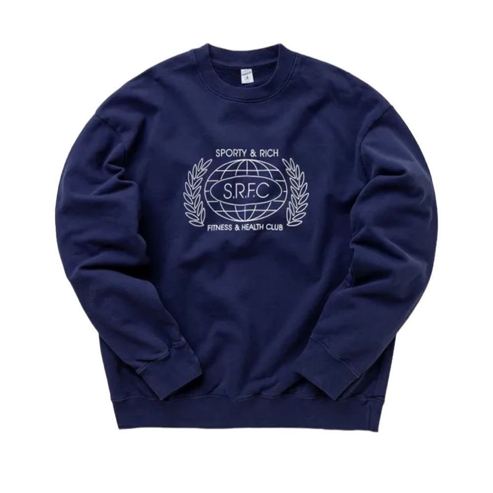 Sporty & Rich S.R.F.C Print Crew Neck Sweatshirt Unisex Blue Size Medium